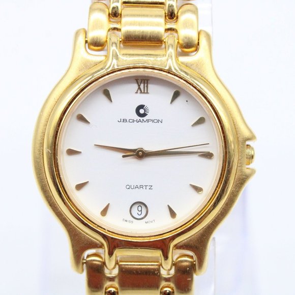 J.B Champion Watch Mens Gold Tone Stainless Steel Classic White Dial Swiss Movt - Picture 2 of 8